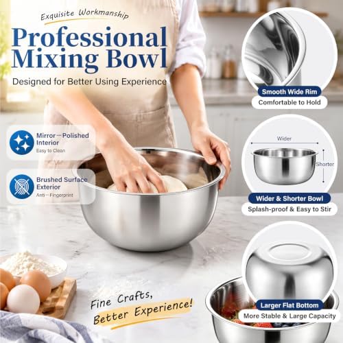 P&P CHEF Mixing Bowls with Lids Set of 3, Black Stainless Steel Salad Bowl
