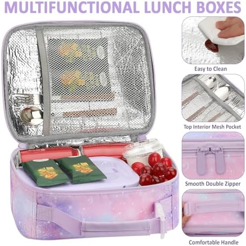Tenot Lunch Box Kids Insulated Lunch Tote Bag Light Purple Starry Sky