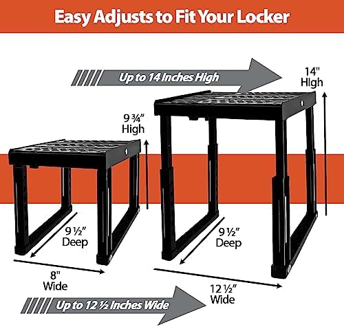 Piffny Locker Organizer Shelf， Adjustable Width and Height, Stackable, Ideal Locker Shelf for School, Office, Gym Lockers, or Even Kitchen Cabinets & Under Sink Organization (Black),(PLKSLF01)