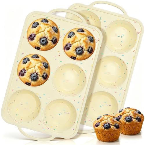 Jumbo Muffin Pan, Metal Reinforced Frame 3.5 inch Large Silicone Cupcake Pan 6 cups Large Muffin Pan with Handle Nonstick Jumbo Muffin Tin for Baking Giant Homemade Muffins, Cupcakes, Frittatas