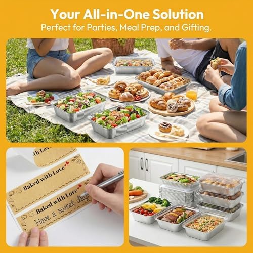 Gyreuni 100 Pack Mini Aluminum Loaf Pans with Lids Kit,6" X 4.7" X 2"