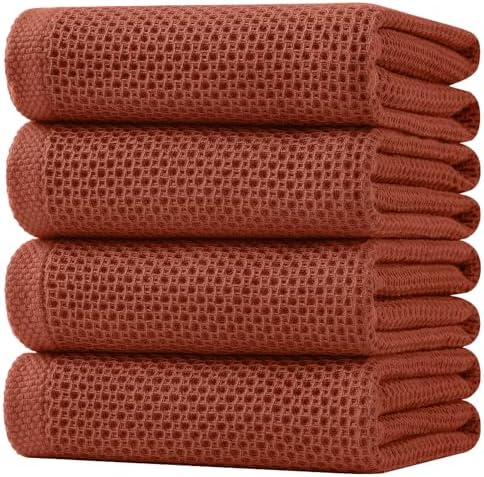 Homaxy 100% Cotton Oversized Waffle Weave Kitchen Towels 4-Pack, Rust