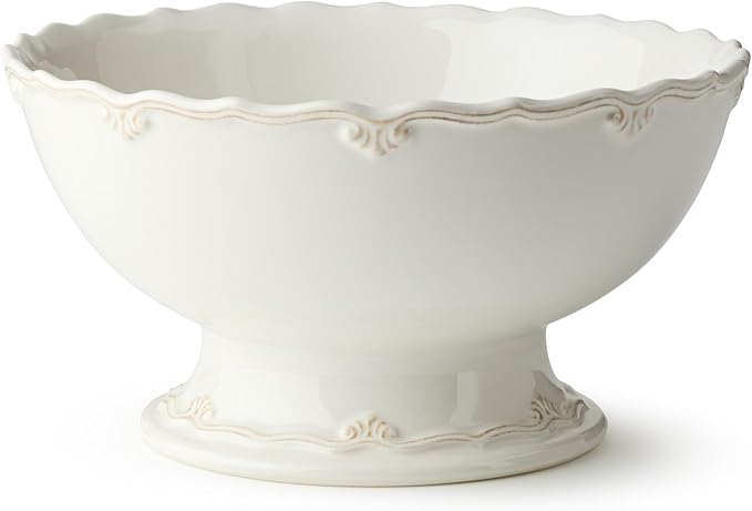 Heritage Scroll Footed Deep Bowl – 80 oz Stoneware Serving Bowl with Pedestal Base & Sculpted Ivory Scroll Rim – Elegant 10.75" x 5.5" Deep Bowl for Salads, Fruit & Entertaining