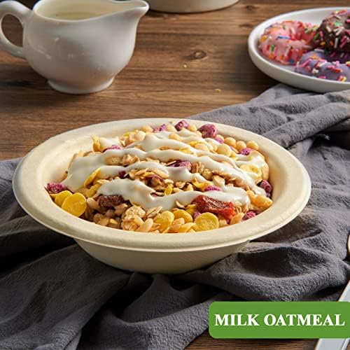 Vplus 200 Pack 12 OZ Compostable Paper Bowls, Bagasse Bowls，Nature