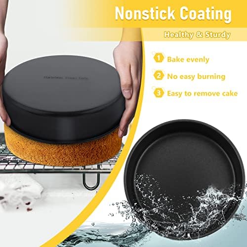 E-far Cake Pan Set of 3(4/6/8 Inch), Nonstick Stainless Steel Cake Pans