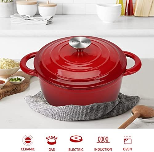 4.5 QT Enameled Cast Iron Dutch Oven with Self-Basting Lid, Heavy Duty Soup Pot for Tender Stews, Slow Cooking, Roasts & Bread Baking, Moisture-Locking, Smooth Easy-Clean Enamel Interior, Oven Safe 500°F