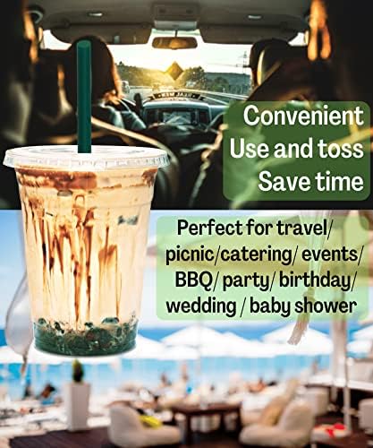 Cappatua 16 oz Clear Plastic Cups with Lids and STRAWS, Disposable Drinking Cups for Cold Drinks, Iced Coffee, Milkshakes, Smoothies, 25 Sets