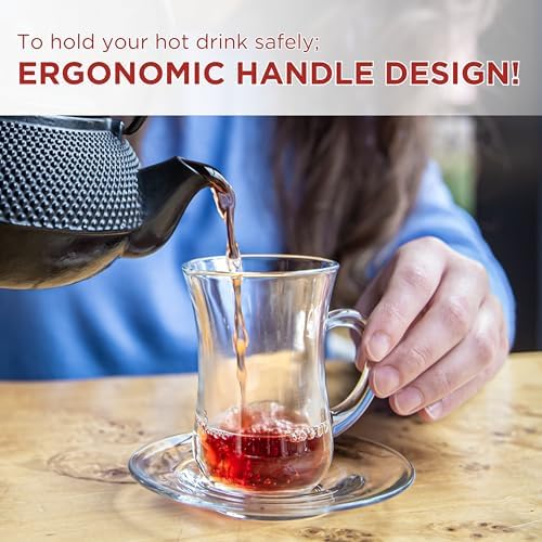 Tea Glasses with Handle Set of 12, Slim Waist Design & Thick Base, Teacups
