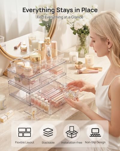 Vtopmart 12-Pack Clear Makeup Organizer Set with Drawer Organizer Bins