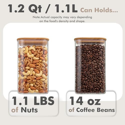 4-Pack 1.2Qt Square Glass Storage Jars with Bamboo Lids