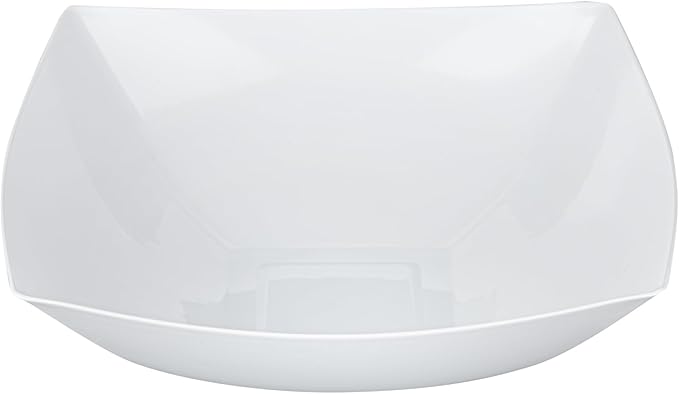 Restaurantware Moderna 64 Ounce Fancy Plastic Bowls 10 Square Disposable Salad Bowls - Durable Heavy-duty White Plastic Bowls For Warm And Cold Foods