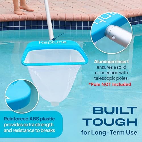 The Skimmie Neptune Net & Swim-N-Scoop Fine Mesh Pool Skimmer Nets Deep-Bag Leaf Rakes for Pools, Spas, Fountains & Cold Plunges Handheld Skimmers for Surface and Floor Cleaning. *Pole NOT Included