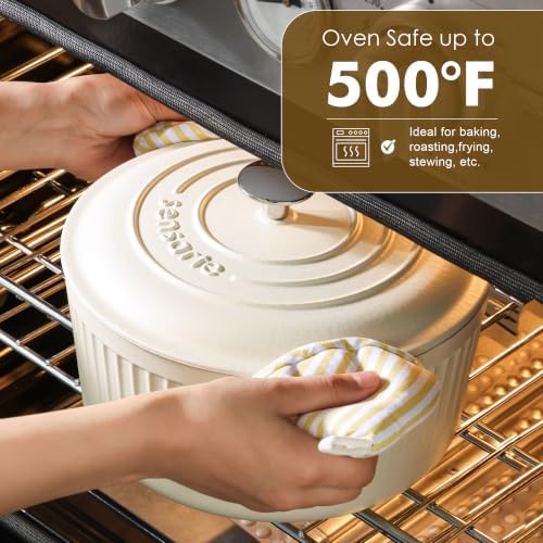 SENSARTE 6.5QT Enameled Cast Iron Dutch Oven Pot with Lid&Cotton Potholders
