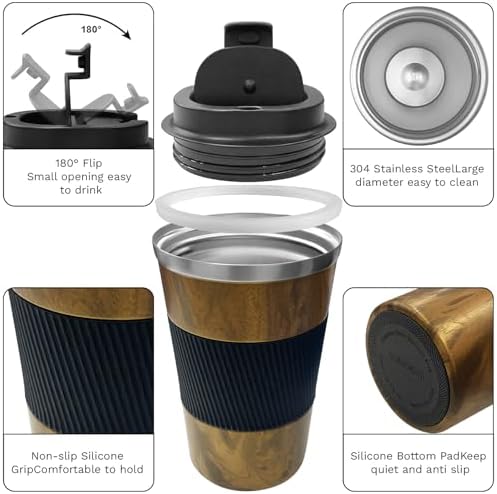 Insulated Travel Coffee Mug, Stainless Steel Coffee Cup with Leakproof Lid
