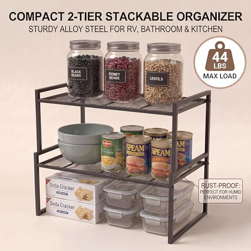 Stackable Kitchen Cabinet Organizer Shelves Pantry Rack Set of 2