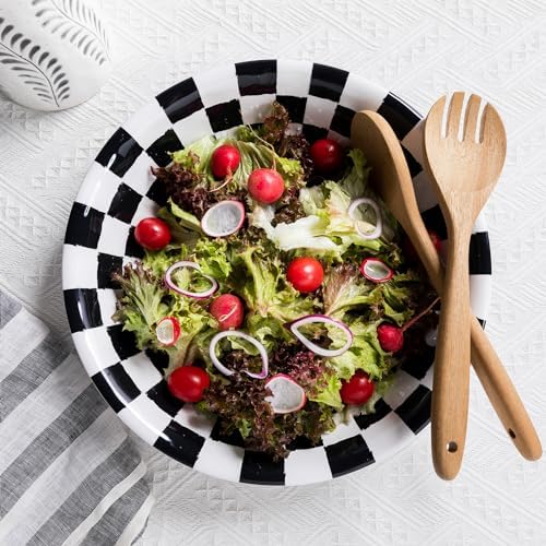 LEHAHA Melamine Large Serving Bowls, Set of 2, Sunflower 13.75" x 2.75" (130 OZ) Pasta and Salad Bowl, Black Plaid Durable for Kitchen, Dishwasher Safe