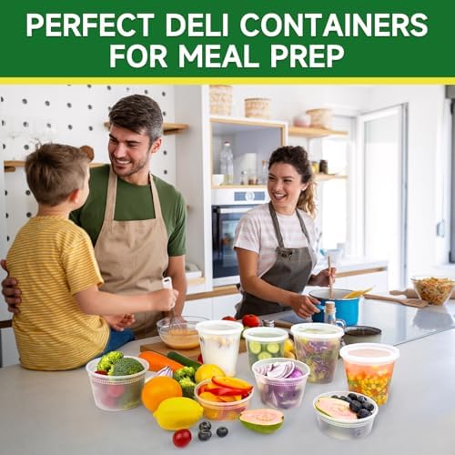 Dealusy 60 Set Deli Containers with Lids, 32/16/8 oz X 20 Set Each
