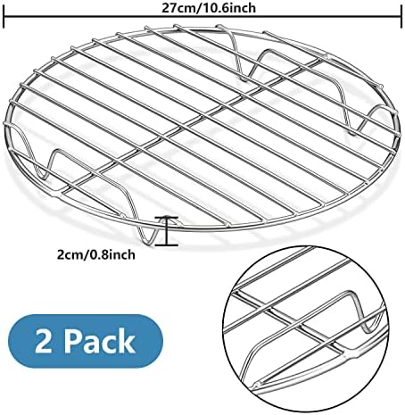 Herogo Round Cooling Cooking Rack Set of 2, 10.6 Inch Stainless Steel Large Grilling Steaming Baking Rack for Oven Pot Pressure Cooker Canning, Rust Free, Dishwasher Safe