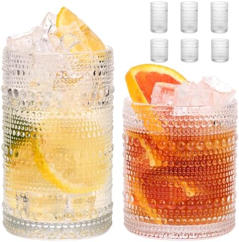 Moretoes Hobnail Drinking Glasses Set of 6, Vintage Water Glass Cups