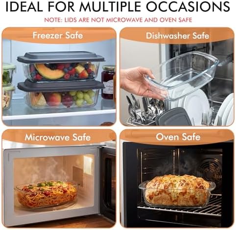 HOTEC 2-Pack Large 7.6 Cups/1800 ML/1.9 Qt Glass Loaf Pan