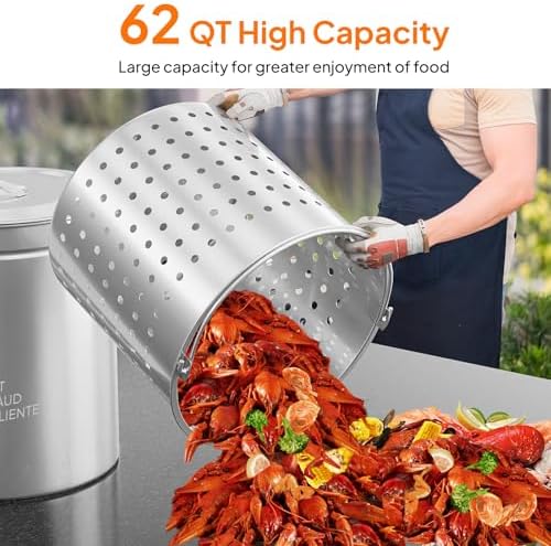 ROVSUN 62-Quart Stainless Steel Turkey Fryer & Seafood Boil Pot with Basket, Lid & Hook, Large Stock Pot for Outdoor Cooking of Turkey, Crawfish, Crab, Lobster & Shrimp