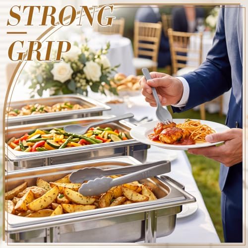 FoldTier 18 Pcs Disposable Plastic Serving Utensils Set Silver Serving Spoons Forks Tongs, Disposable Utensils for Party Weddings Birthday Dinner Buffets Banquets