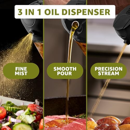 FineDine 16 oz Glass Olive Oil Sprayer for Cooking, Oil Dispenser, Black