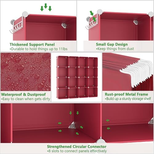 C&AHOME 16 Cube Storage Organizer Cube Shelves Units Storage Cubes, Red