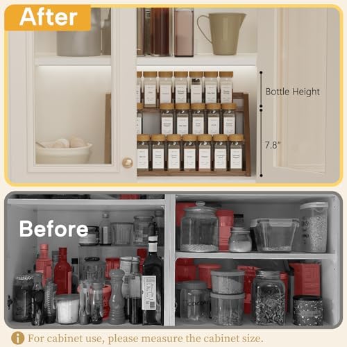 Bamboo Spice Rack Organizer -3-Tier Spice Rack for Countertop,Cabinet Spice Rack Organizer for 24 Spice Jars(4oz)，Step Shelf (Walnut)