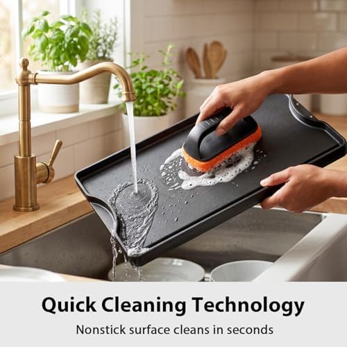 Utheer Reversible Griddle Kit, 19.5 x 10.5 Inch Ceramic Cast Iron Flat Top