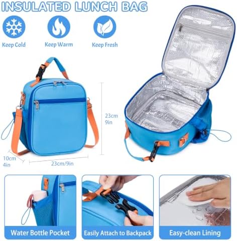 Kids Bento Lunch Box with Food Jar, Water Bottle, Lunch Bag, Blue