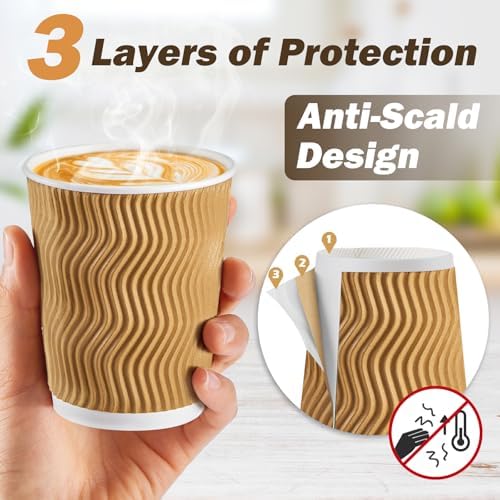 SIUQ 90 Pack 8 oz Disposable Coffee Cups with Lids and Straws - Champagne