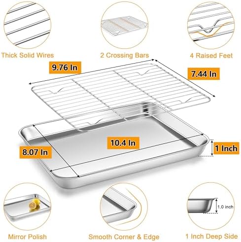 Homikit 10x8 Inch Small Stainless Steel Baking Sheet with Wire Cooling Rack