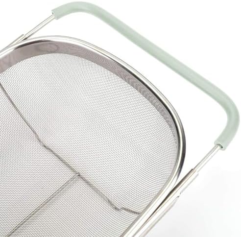 AJIODA Over The Sink Colander, 6 Quarts Stainless Steel Oval Colander with Expandable Rubber Grip Handle, Fine Mesh Strainer Baskets Kitchen Colanders for Strain, Drain, Rinse Vegetables, Mint Green