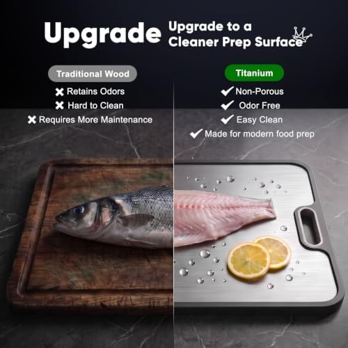 Titanium Cutting Board for Kitchen, Dual-Sided Pure Titanium Surface & Food-Safe PP Chopping Board, Non-Porous, Odor Resistant, Juice Groove, Grinder, Anti-Slip Edges, Easy Clean, 16 x 11 Inch