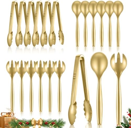 Mwellewm Gold Plastic Serving Utensils Set,Disposable Tong Serving Spoons
