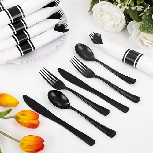 Supernal 120pack Pre Rolled Black Plastic Silverware Set Disposable (Pack of 2)