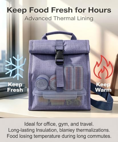 ZM-YOUTOO Insulated Foldable Lunch Bag- Lightweight Portable with Adjustable Shoulder Strap Lunch Box for Men, Women, Office, Work, Picnic, Hiking and Beach (Denim Blue(Hard Fabric))