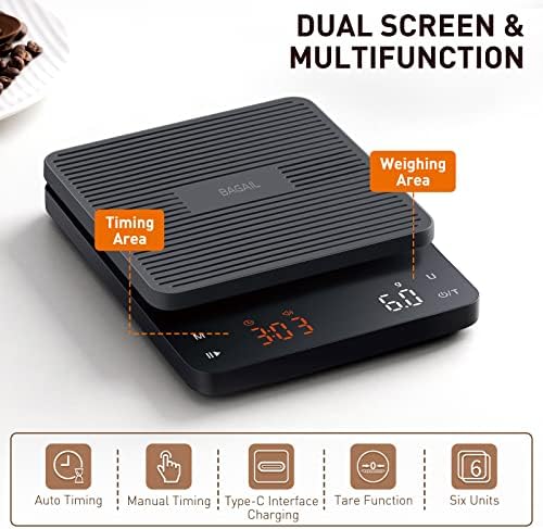 BAGAIL Coffee Scale with Timer, 0.1g/3kg Precision