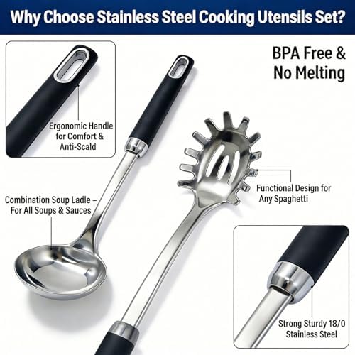 Stainless Steel Soup Ladle and Spaghetti Spoon Set,