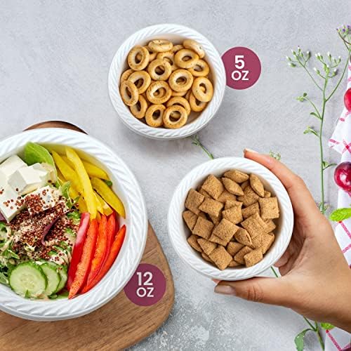 R-kay Plastic Bowls - 100 Count Microwavable Disposable Bowls - Strong Heavy Duty And Sturdy White Plastic Bowls Disposable (12 OZ, 100)