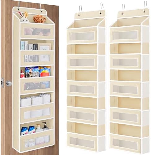 JARLINK Over the Door Organizer for Pantry, Bathroom, 5 Shelf Beige, 2 Pack