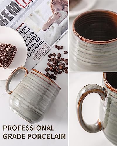 HASENSE 20 Oz Coffee Mugs Set of 2, Porcelain Large Coffee Cups, Light Grey