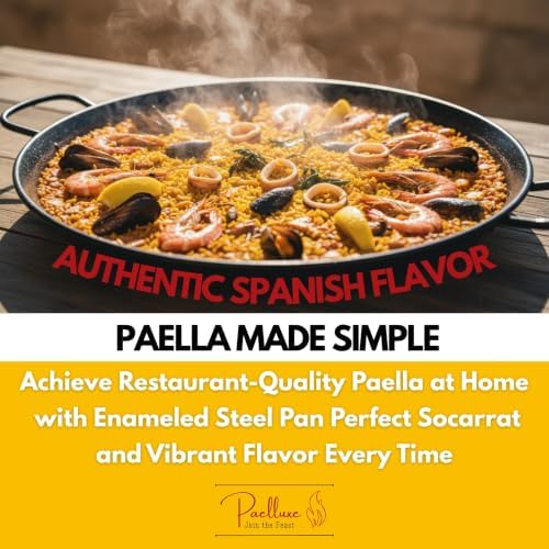 Paelluxe Paella Pan – Enamelled, No-Rust Steel Skillet – Easy-to-Clean Pan for Propane & Gas Burners – Indoor & Outdoor Cooking Cacerola Paellera Sarten – 10 Inch, for 3 Servings
