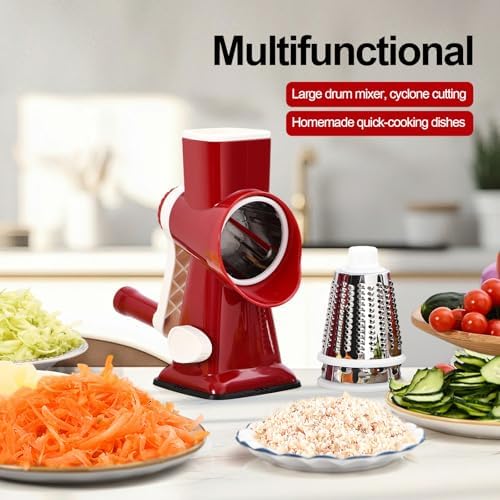 Rotary Cheese Grater Manual Hand Crank 3-in-1 Vegetable Shredder