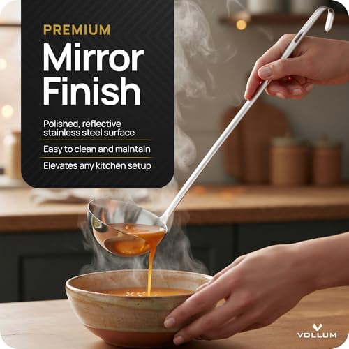 Vollum Stainless Steel Soup Ladle – Heavy Duty One-Piece 12 oz