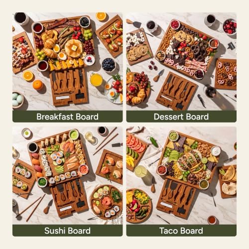SMIRLY Charcuterie Boards Set, Large Cheese Board Set, Carbonized Bamboo