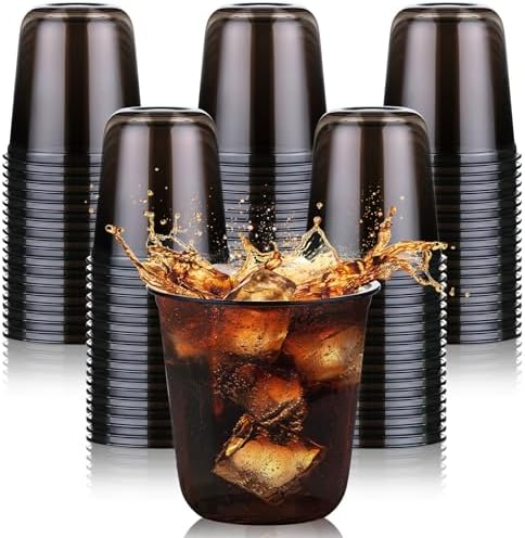 KesaPlan 100 Pcs 12oz Plastic Black Cups, Disposable Wine Cocktail Glasses