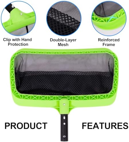 Sepetrel Swimming Pool Leaf Skimmer Net,Double-Layer & Reinforced Frame Deep Rake Nets