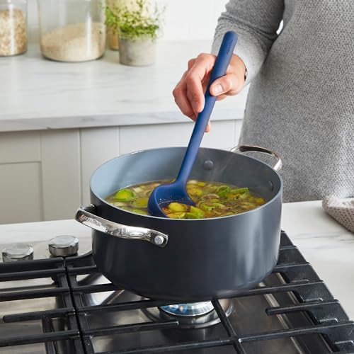 GreenPan Silicone Ladle, Soup Mixing Stirring Serving, Cooking Kitchen Utensil, Flexible Rubber Nonstick Cookware, Rigid Steel Core, Heat-Resistant, Anti-Slip Handle, BPA-Free, Dishwasher Safe, Blue